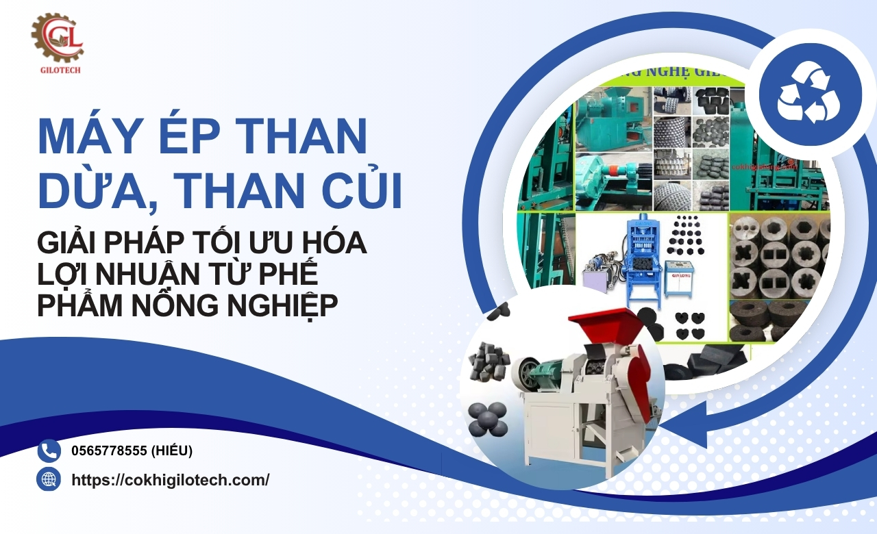 Máy ép than dừa, than củi: Giải pháp tối ưu hóa lợi nhuận từ phế phẩm nông nghiệp 
