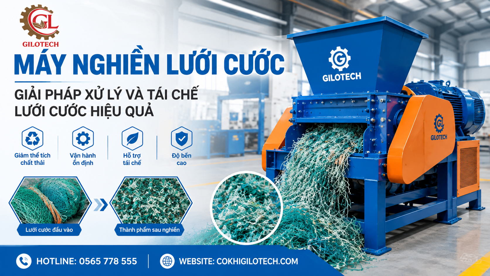 Máy nghiền lưới cước – Giải pháp xử lý và tái chế lưới cước hiệu quả